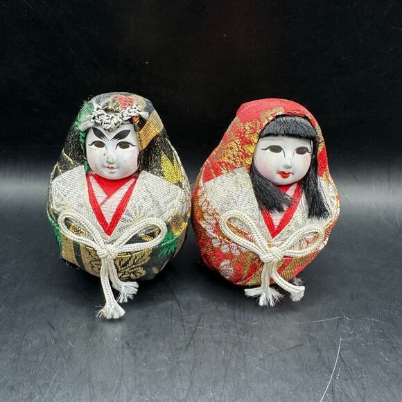 Vintage Japanese Dolls Daruma Hime Ningyo Pair Empress Jingu Hand painted - Picture 1 of 11